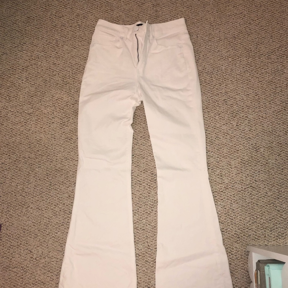 White high waisted flare jeans